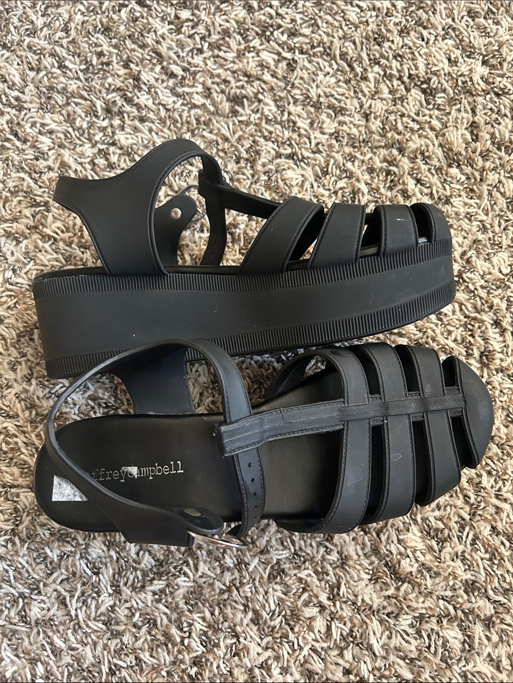 Jeffrey Campbell Black Platform Fisherman Sandals - Chunky T-Strap